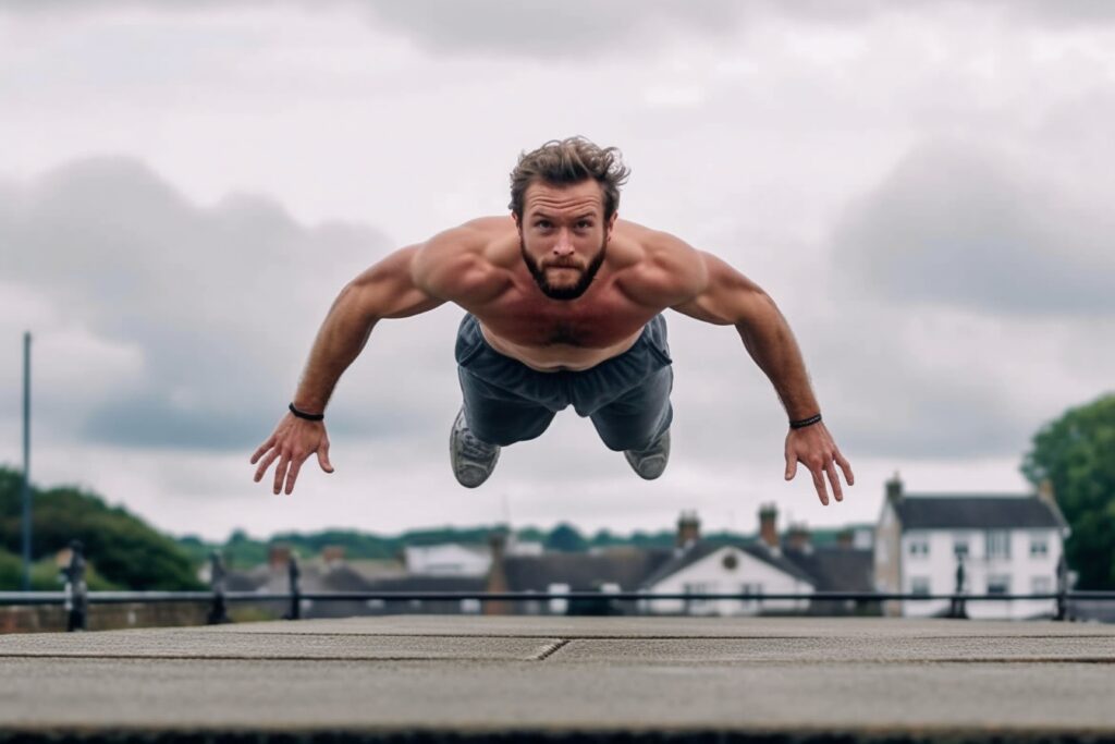 Un homme faisant des burpees pour l'hyrox